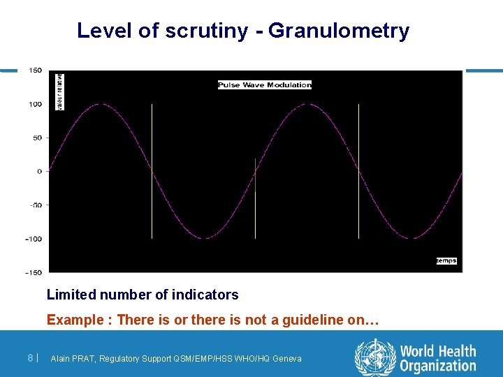 Level of scrutiny - Granulometry Limited number of indicators Example : There is or