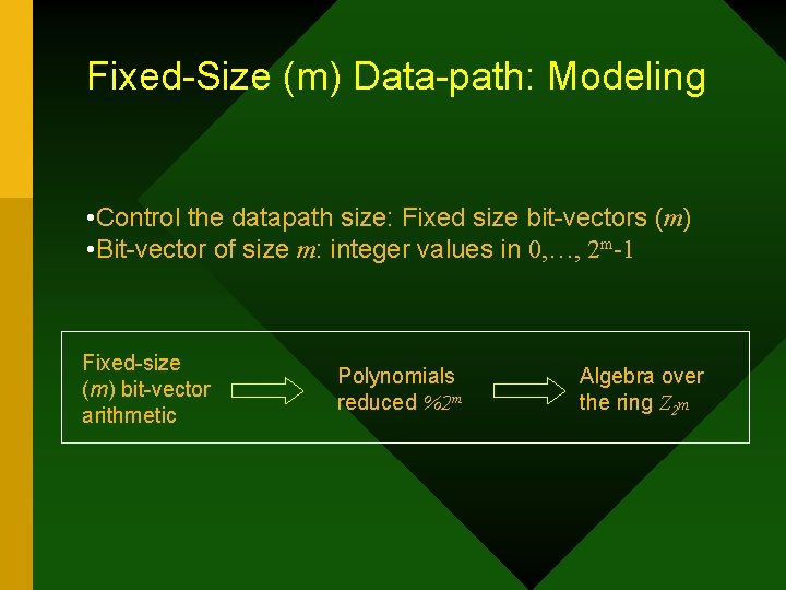 Fixed-Size (m) Data-path: Modeling • Control the datapath size: Fixed size bit-vectors (m) •