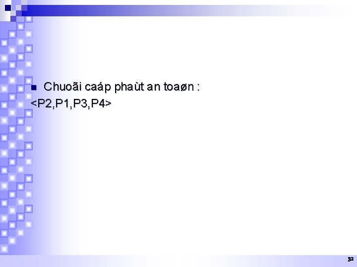 Chuoãi caáp phaùt an toaøn : <P 2, P 1, P 3, P 4>