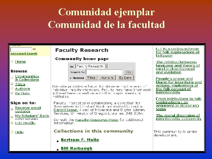 Comunidad ejemplar Comunidad de la facultad 