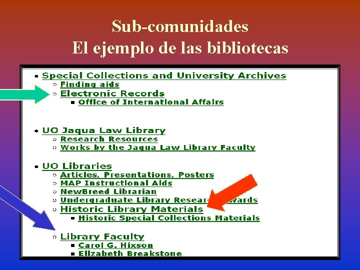 Sub-comunidades El ejemplo de las bibliotecas 