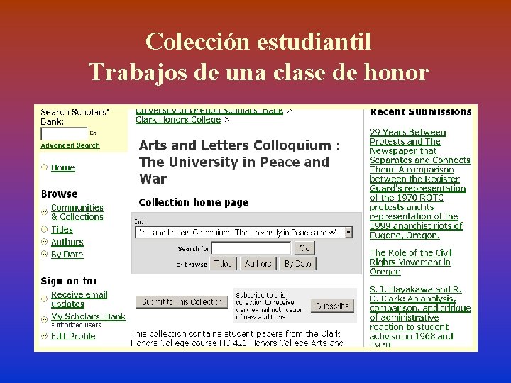 Colección estudiantil Trabajos de una clase de honor 