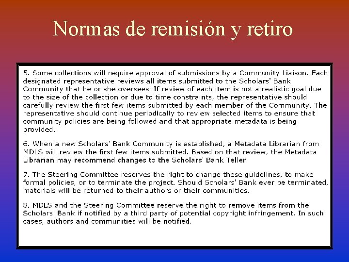 Normas de remisión y retiro 