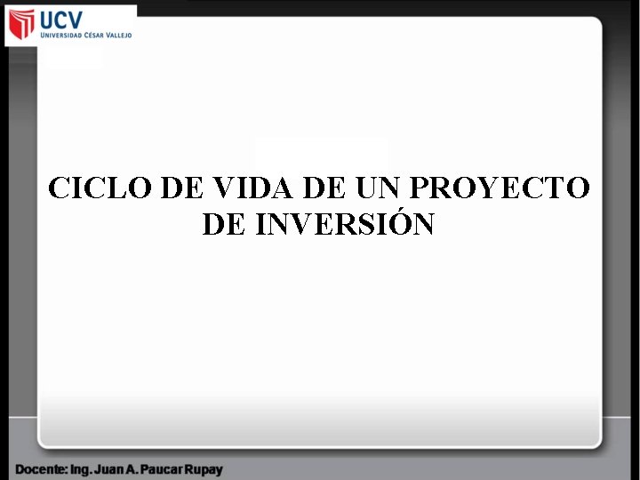 CICLO DE VIDA DE UN PROYECTO DE INVERSIÓN 