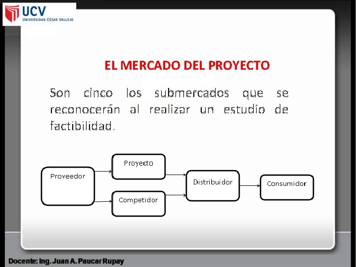 EL MERCADO DEL PROYECTO Son cinco los submercados que se reconocerán al realizar un