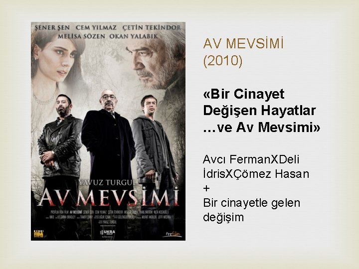 AV MEVSİMİ (2010) «Bir Cinayet Değişen Hayatlar …ve Av Mevsimi» Avcı Ferman. XDeli İdris.