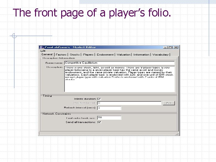 The front page of a player’s folio. 