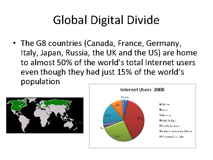 Global Digital Divide • The G 8 countries (Canada, France, Germany, Italy, Japan, Russia,