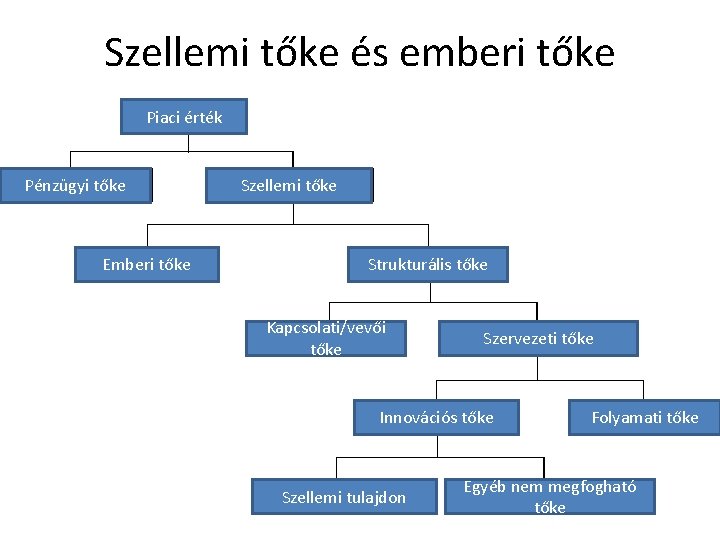 Szellemi tőke és emberi tőke Piaci érték Pénzügyi tőke Emberi tőke Szellemi tőke Strukturális