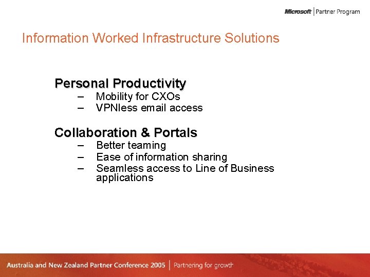 Slide title goes Information Worked here, Infrastructure using Segoe Solutions regular. • Bullet point