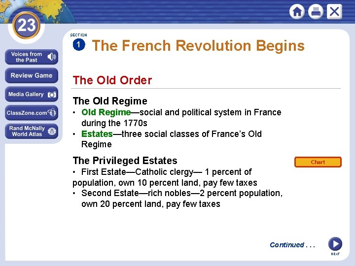 SECTION 1 The French Revolution Begins The Old Order The Old Regime • Old