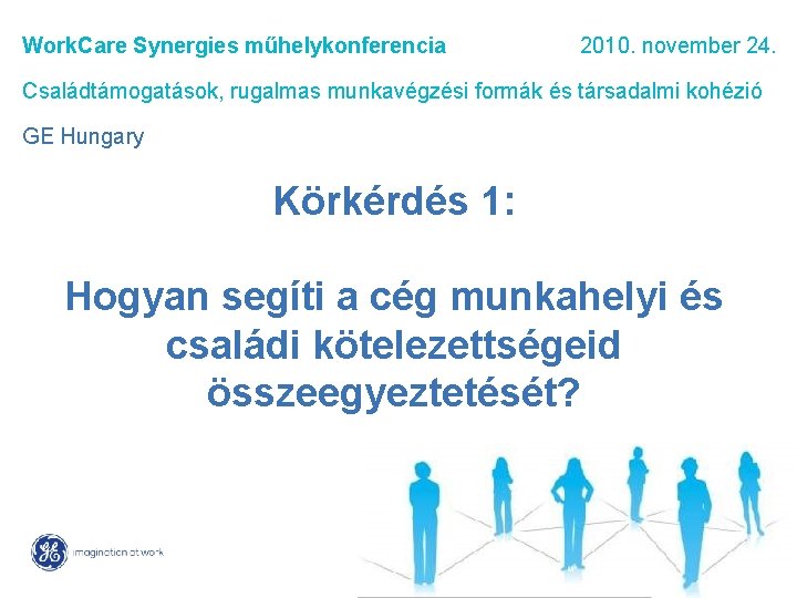 Work. Care Synergies műhelykonferencia 2010. november 24. Családtámogatások, rugalmas munkavégzési formák és társadalmi kohézió