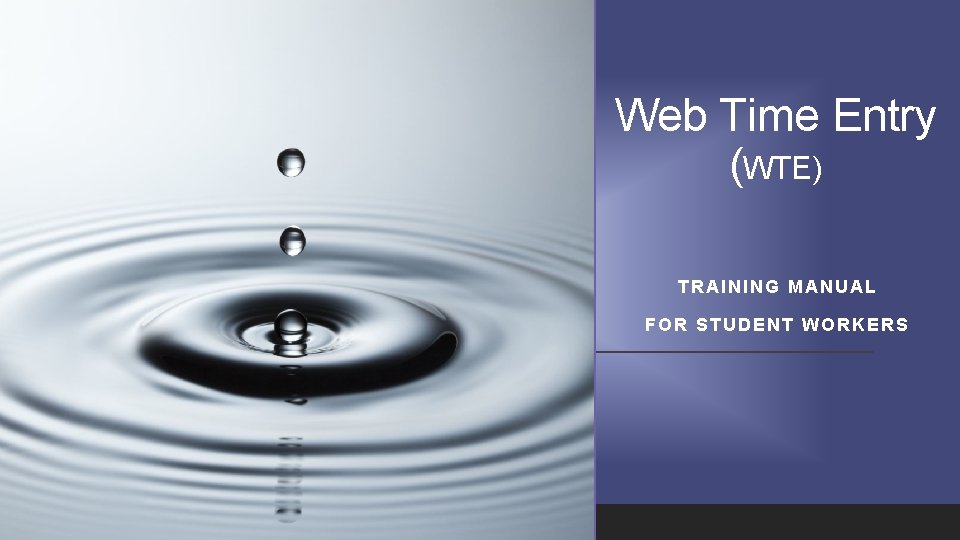 Web Time Entry (WTE) TRAINING MANUAL FOR STUDENT WORKERS 