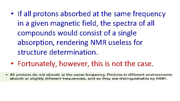  • If all protons absorbed at the same frequency in a given magnetic