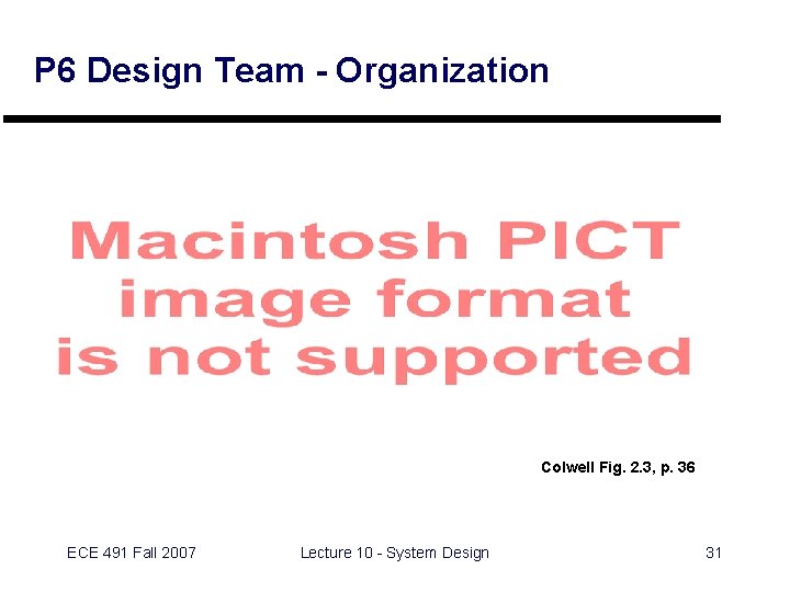 P 6 Design Team - Organization Colwell Fig. 2. 3, p. 36 ECE 491