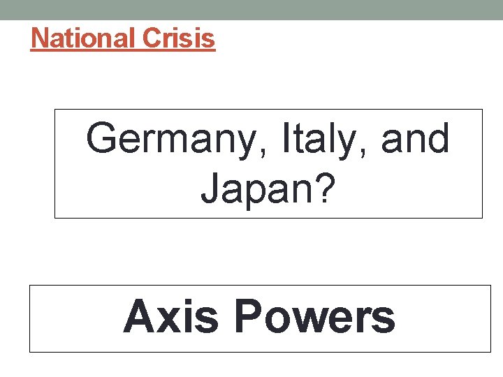 National Crisis Germany, Italy, and Japan? Axis Powers 