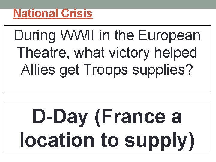 National Crisis During WWII in the European Theatre, what victory helped Allies get Troops