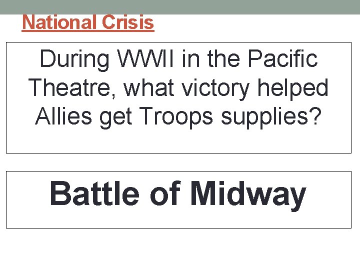 National Crisis During WWII in the Pacific Theatre, what victory helped Allies get Troops