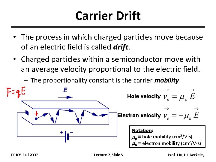 Carrier Drift • The process in which charged particles move because of an electric