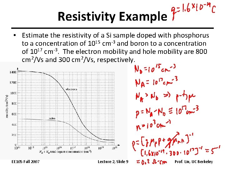 Resistivity Example • Estimate the resistivity of a Si sample doped with phosphorus to