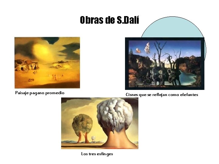 Obras de S. Dalí Paisaje pagano promedio Cisnes que se reflejan como elefantes Los