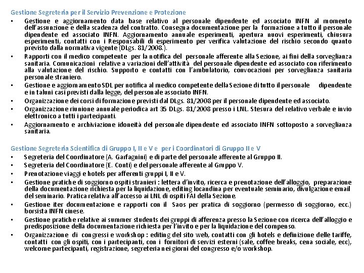 Gestione Segreteria per il Servizio Prevenzione e Protezione • Gestione e aggiornamento data base