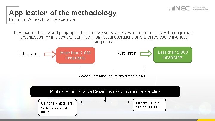 Application of the methodology Ecuador: An exploratory exercise In Ecuador, density and geographic location