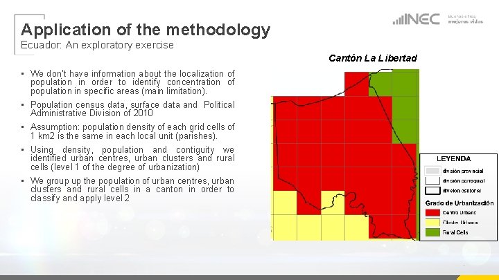 Application of the methodology Ecuador: An exploratory exercise Cantón La Libertad • We don’t