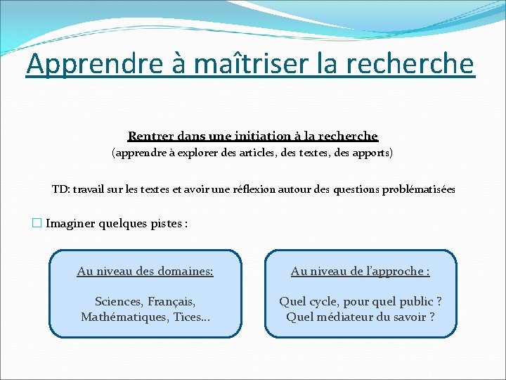 Apprendre à maîtriser la recherche Rentrer dans une initiation à la recherche (apprendre à