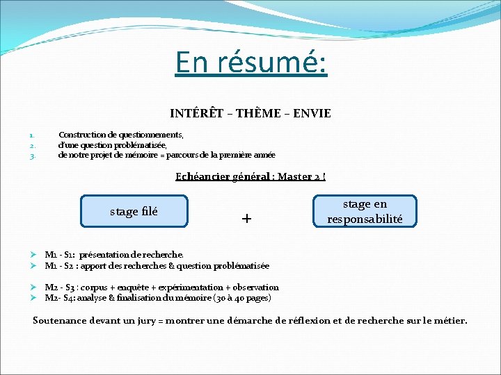 En résumé: INTÉRÊT – THÈME – ENVIE 1. 2. 3. Construction de questionnements, d’une