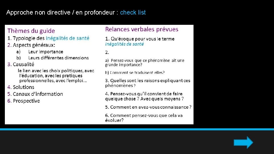 Approche non directive / en profondeur : check list 