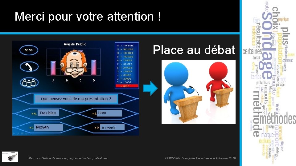 Merci pour votre attention ! Place au débat Mesures d’efficacité des campagnes – Etudes