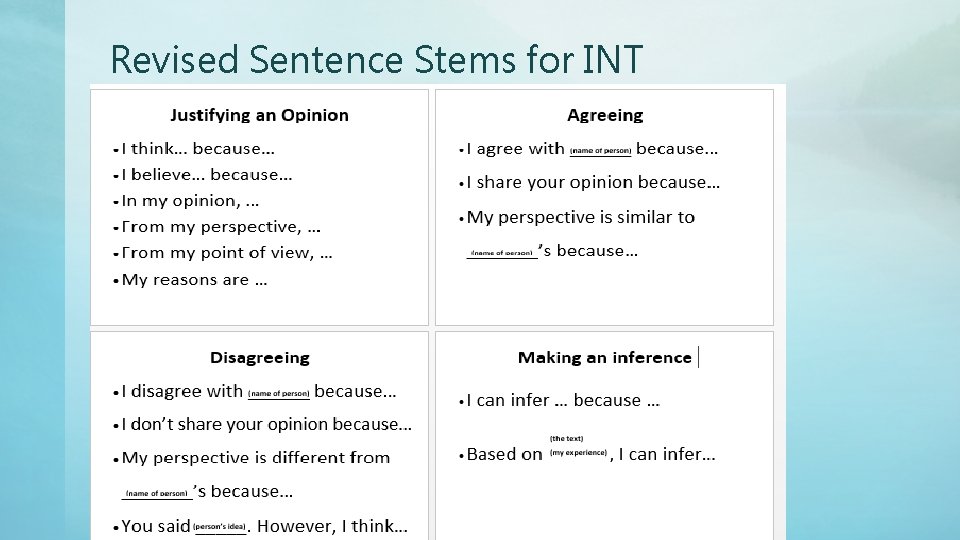 Revised Sentence Stems for INT 