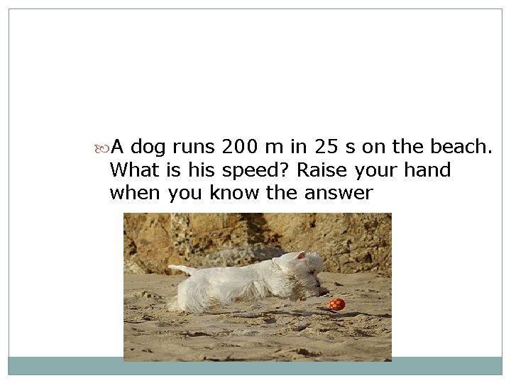  A dog runs 200 m in 25 s on the beach. What is