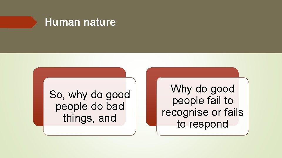 Human nature So, why do good people do bad things, and Why do good