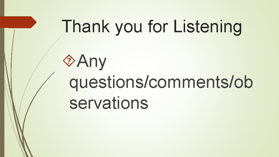 Thank you for Listening Any questions/comments/ob servations 