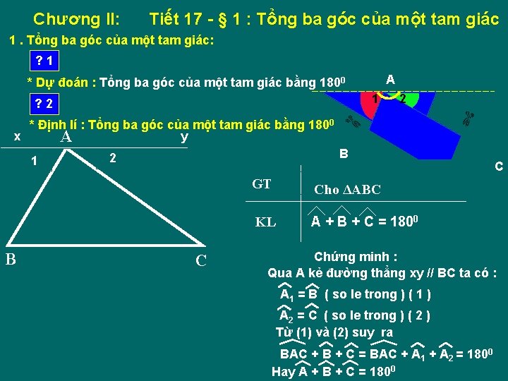 Chương II: Tiết 17 - § 1 : Tổng ba góc của một tam