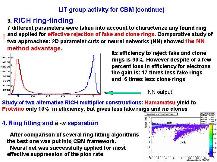 LIT group activity for CBM (continue) 3. RICH ring-finding 7 different parameters were taken