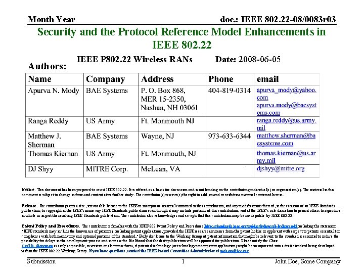 doc. : IEEE 802. 22 -08/0083 r 03 Month Year Security and the Protocol