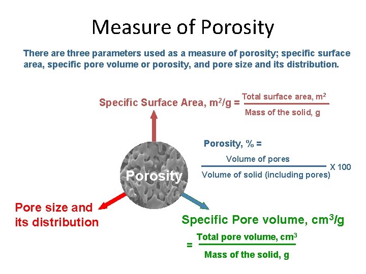 Measure of Porosity There are three parameters used as a measure of porosity; specific