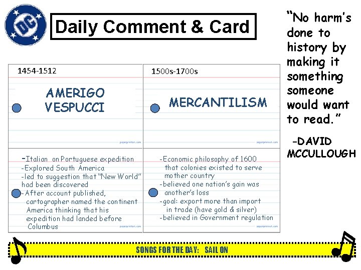 Daily Comment & Card 1454 -1512 1500 s-1700 s AMERIGO VESPUCCI -Italian MERCANTILISM on