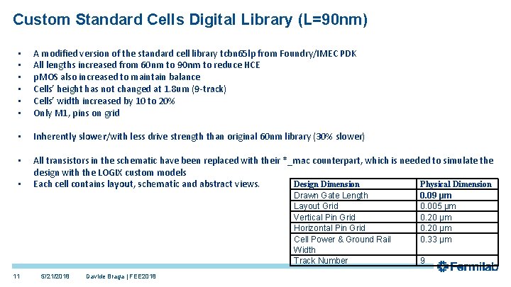 Custom Standard Cells Digital Library (L=90 nm) • • • A modified version of