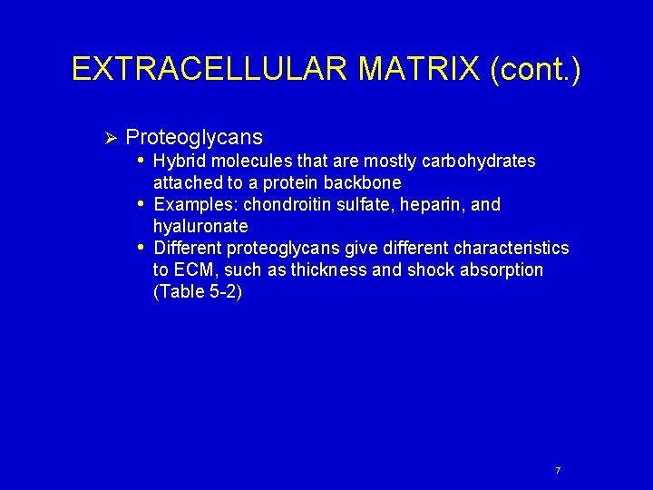 EXTRACELLULAR MATRIX (cont. ) Ø Proteoglycans • Hybrid molecules that are mostly carbohydrates attached