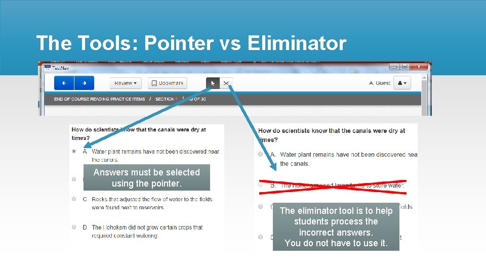 The Tools: Pointer vs Eliminator Answers must be selected using the pointer. The eliminator