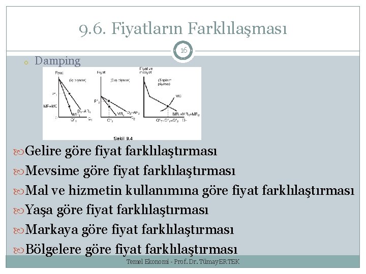 9. 6. Fiyatların Farklılaşması o Damping 16 Gelire göre fiyat farklılaştırması Mevsime göre fiyat