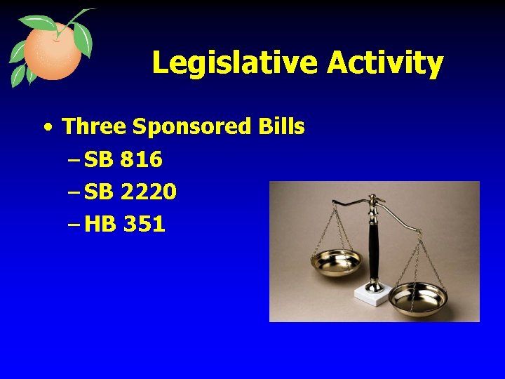 Legislative Activity • Three Sponsored Bills – SB 816 – SB 2220 – HB