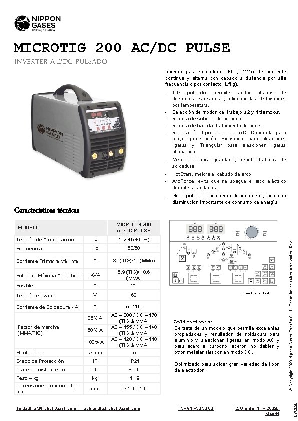 MICROTIG 200 AC/DC PULSE INVERTER AC/DC PULSADO Inverter para soldadura TIG y MMA de