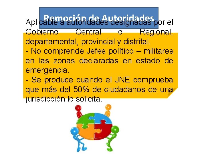 Remoción de Autoridades Aplicable a autoridades designadas por el Gobierno Central o Regional, departamental,