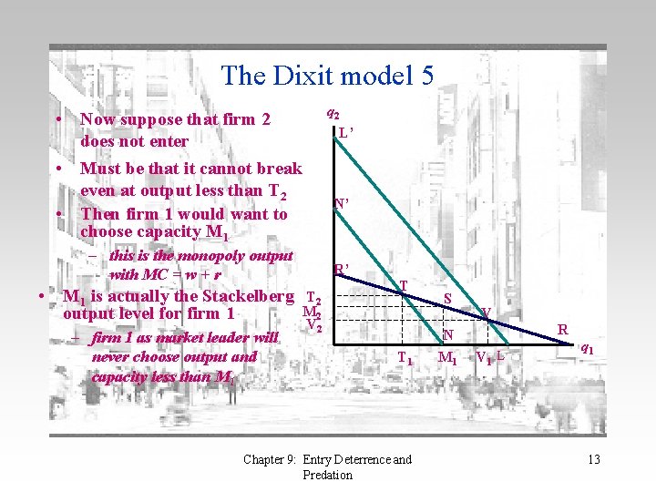 The Dixit model 5 q 2 L’ • Now suppose that firm 2 does