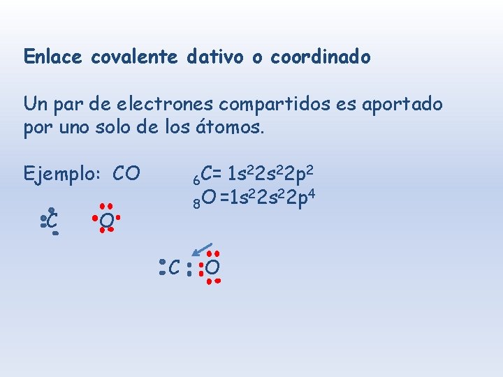 Enlace covalente dativo o coordinado Un par de electrones compartidos es aportado por uno